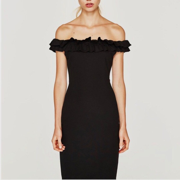 ZARA TRAFALUC OFF THE SHOULDER BODYCON MIDI DRESS - Picture 14 of 14
